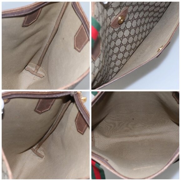 GUCCI GG Supreme Web Sherry Line Tote Bag PVC Beige Green Red Auth BA943 - Picture 15 of 16